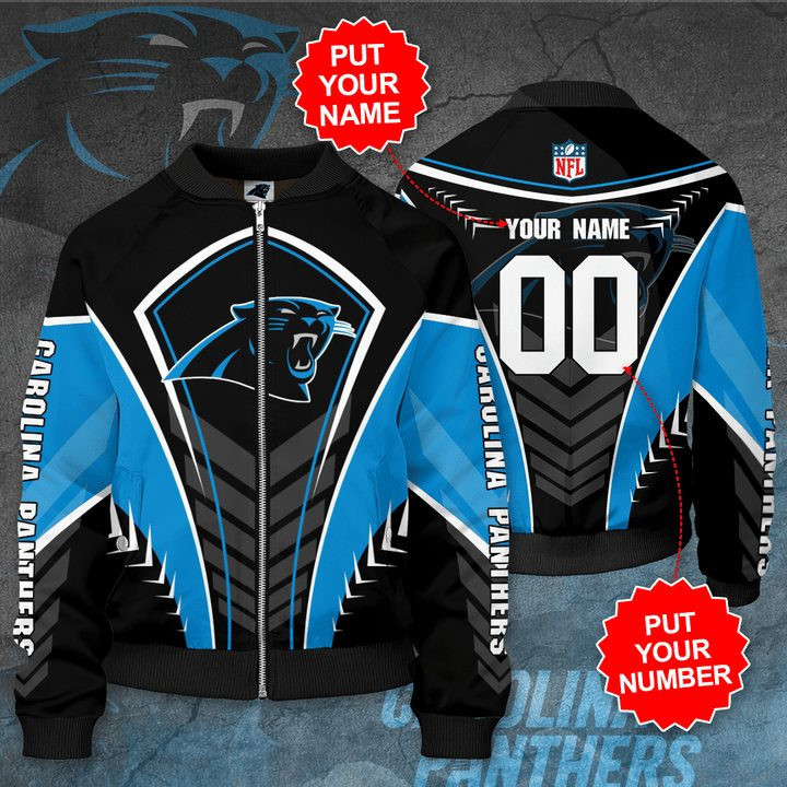 Carolina Panthers Personalized Black Blue Bomber Jacket | NFL Team Jacket for Men & Women | Football Fan Gift