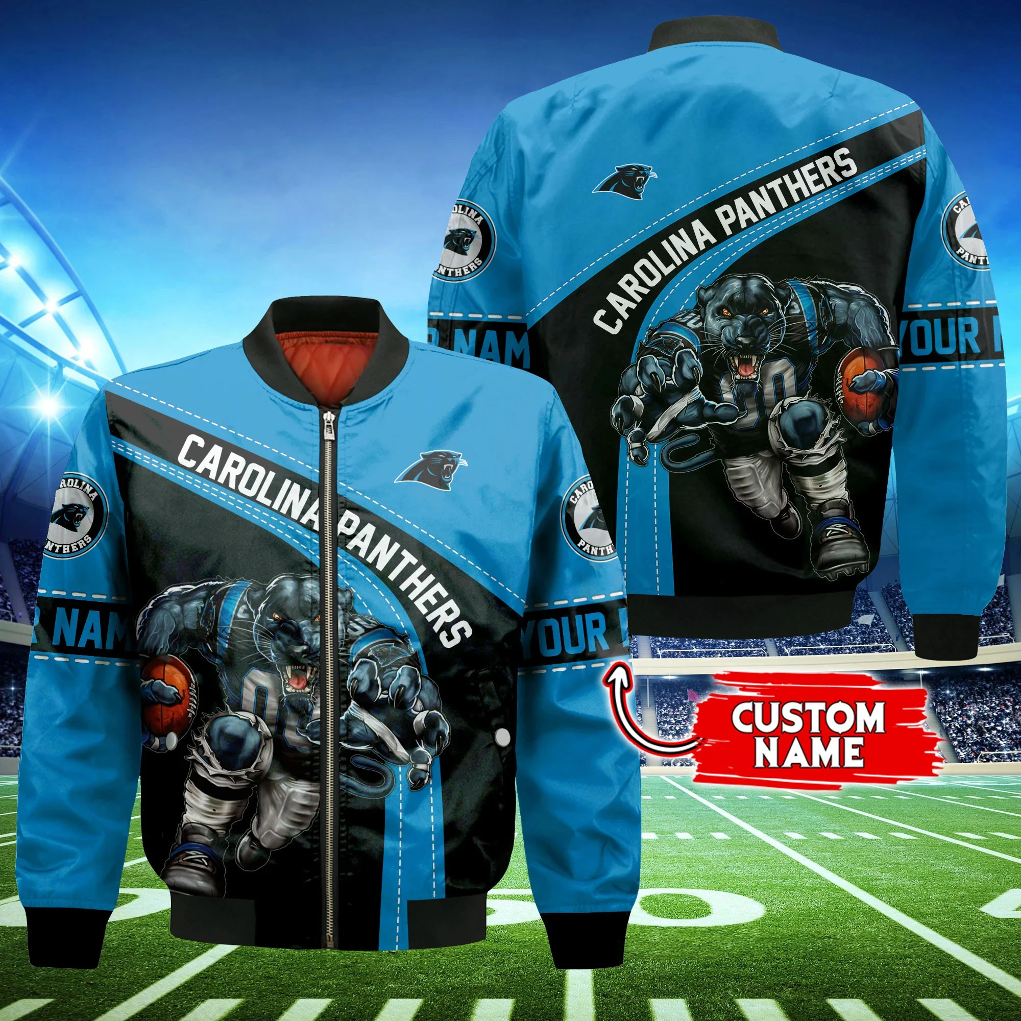 Carolina Panthers Personalized Thick Bomber Jacket | NFL Team Jacket for Men & Women | Football Fan Gift