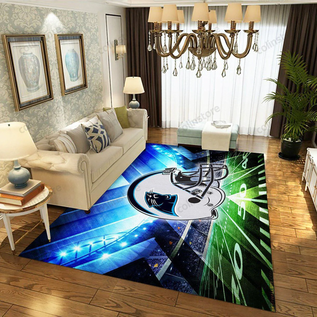 Carolina Panthers Rectangle Area Rug – Full Print Carpet For Living Room & Bedroom Home Decor