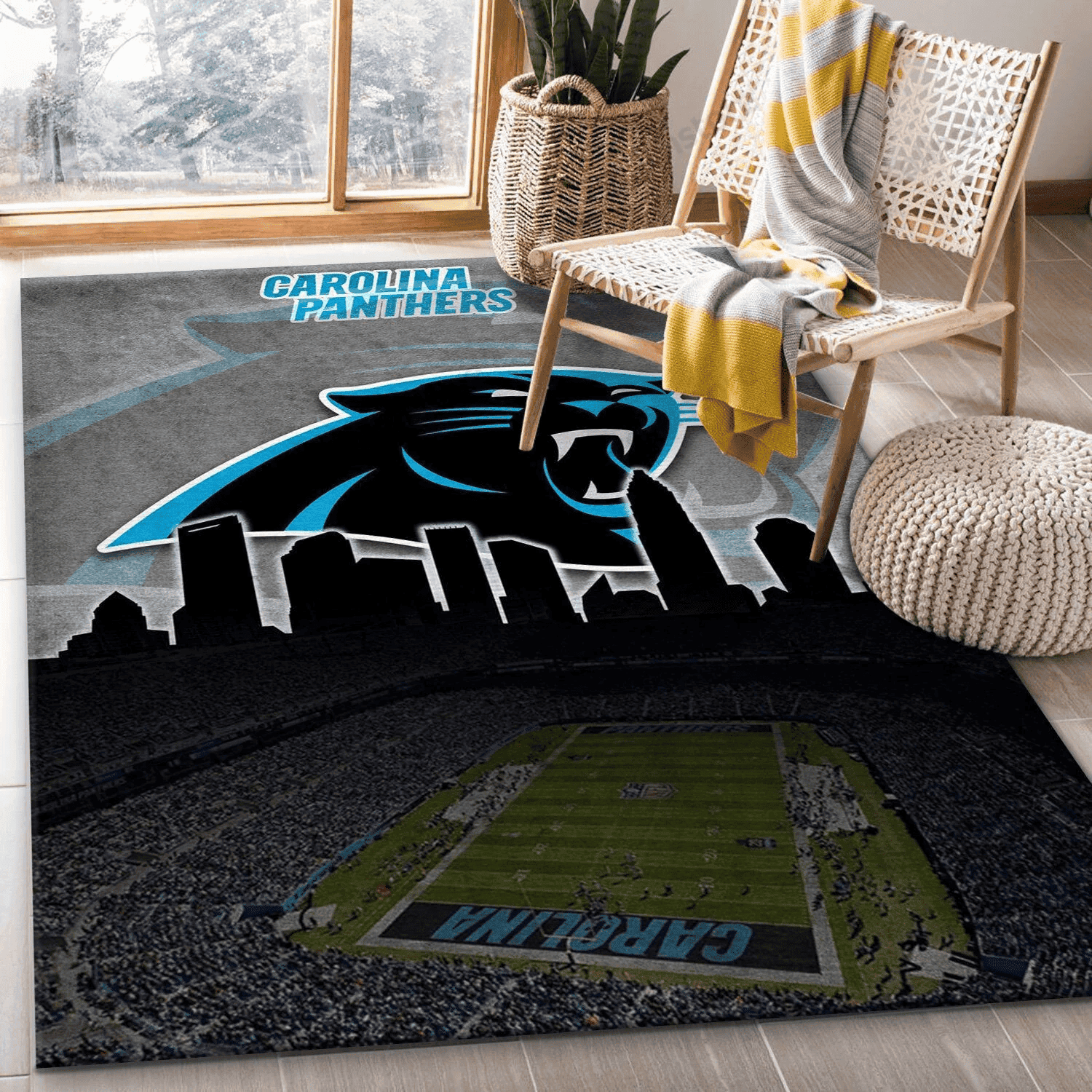 Carolina Panthers Rectangle Area Rug – Full Print Carpet For Living Room & Bedroom Home Decor