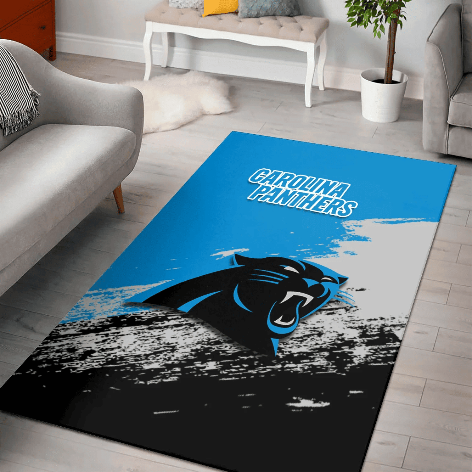 Carolina Panthers Rectangle Area Rug – Full Print Carpet For Living Room & Bedroom Home Decor