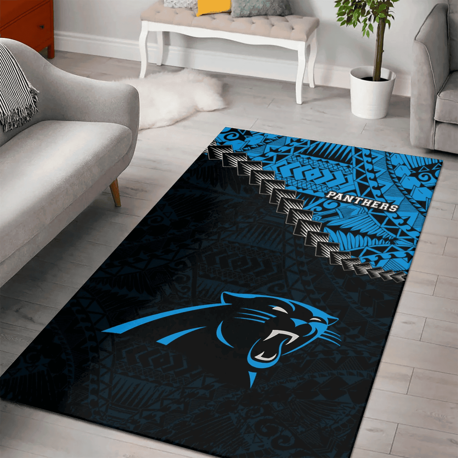 Carolina Panthers Rectangle Area Rug – Full Print Carpet For Living Room & Bedroom Home Decor