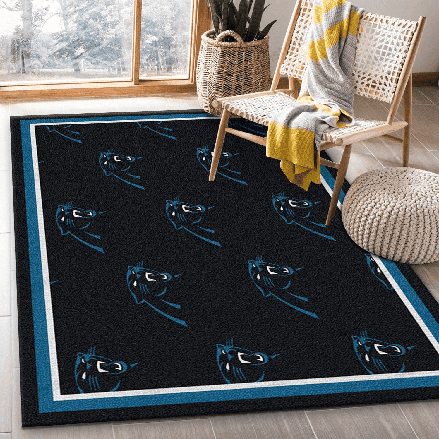 Carolina Panthers Repeat Rug Team Rectangle Area Rug – Full Print Carpet For Living Room & Bedroom Home Decor