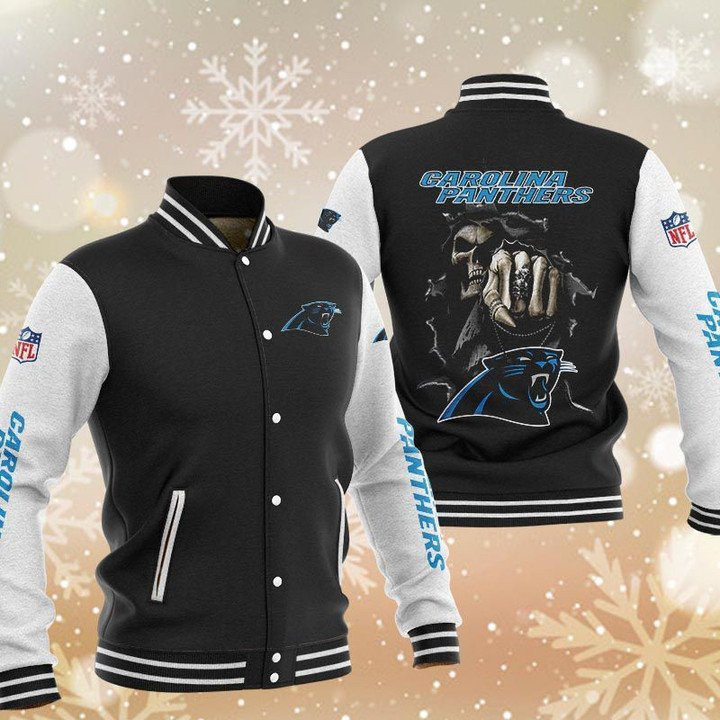 Carolina Panthers Skull Varsity Baseball Jacket for Men & Women | NFL Team Fan Gift