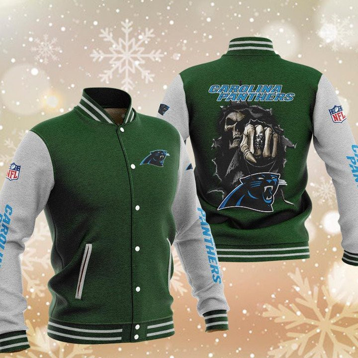 Carolina Panthers Skull Varsity Baseball Jacket for Men & Women | NFL Team Fan Gift
