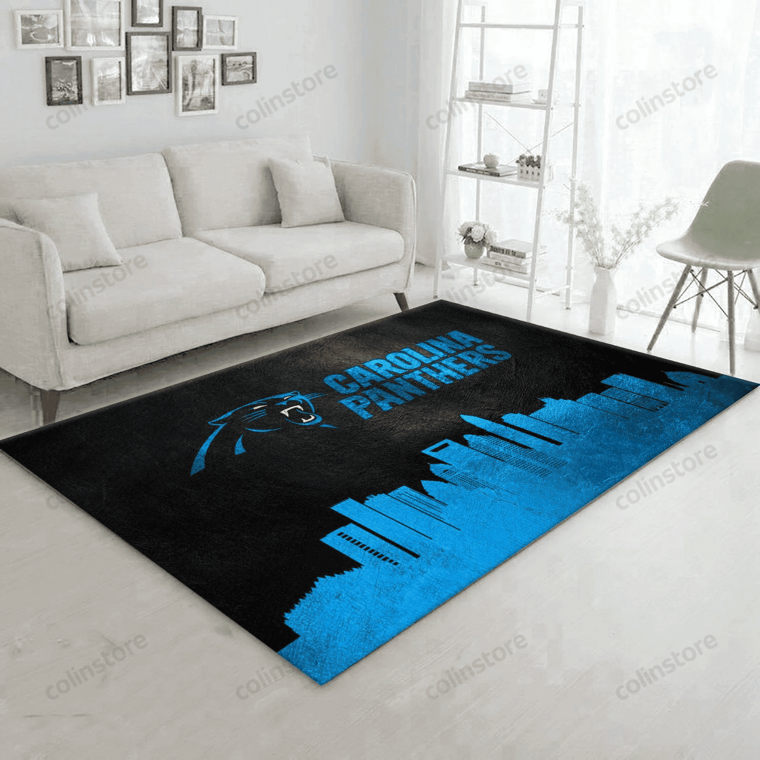 Carolina Panthers Skyline Team Logos Rectangle Area Rug – Full Print Carpet For Living Room & Bedroom Home Decor