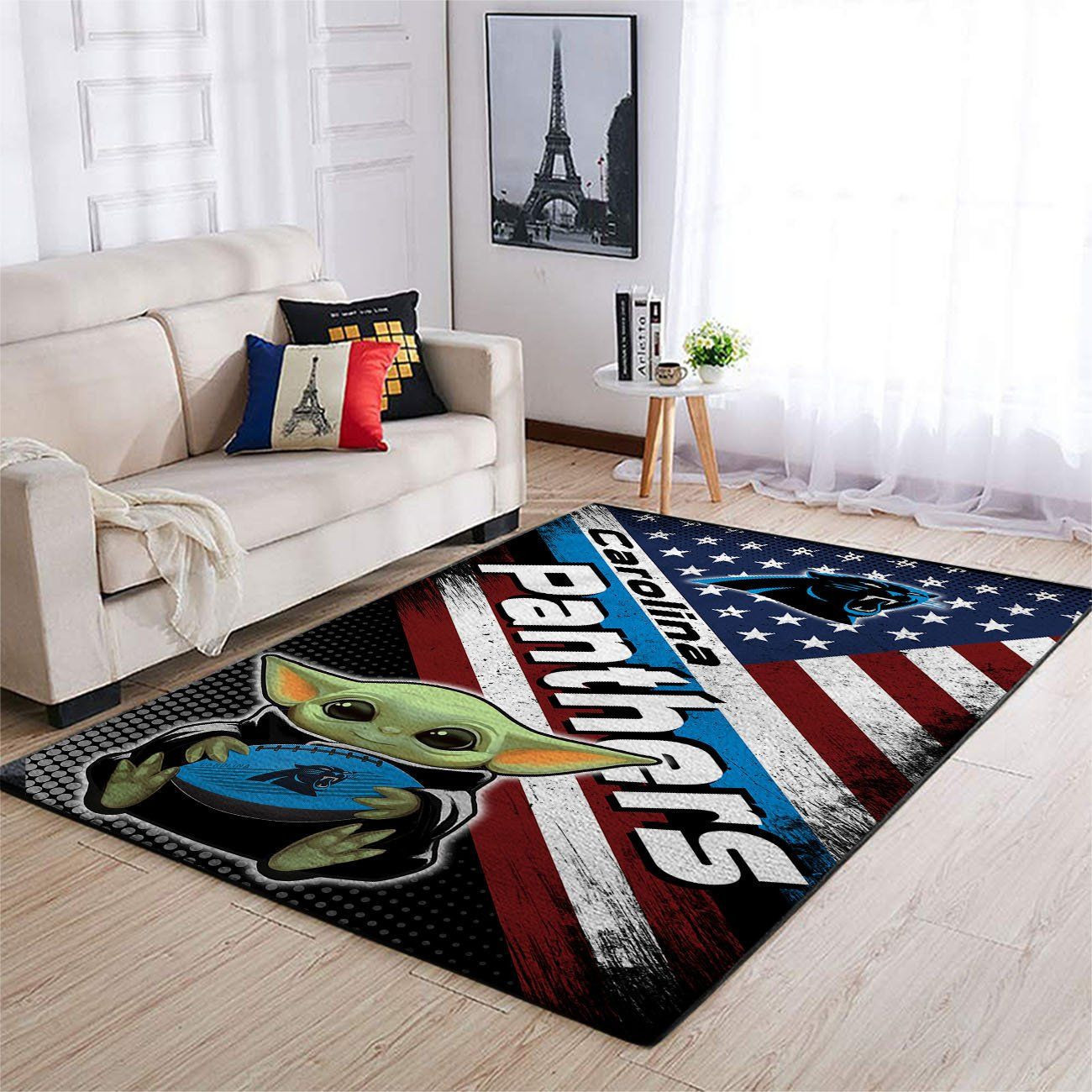 Carolina Panthers Team Logo Baby Yoda Us Rectangle Area Rug – Full Print Carpet For Living Room & Bedroom Home Decor