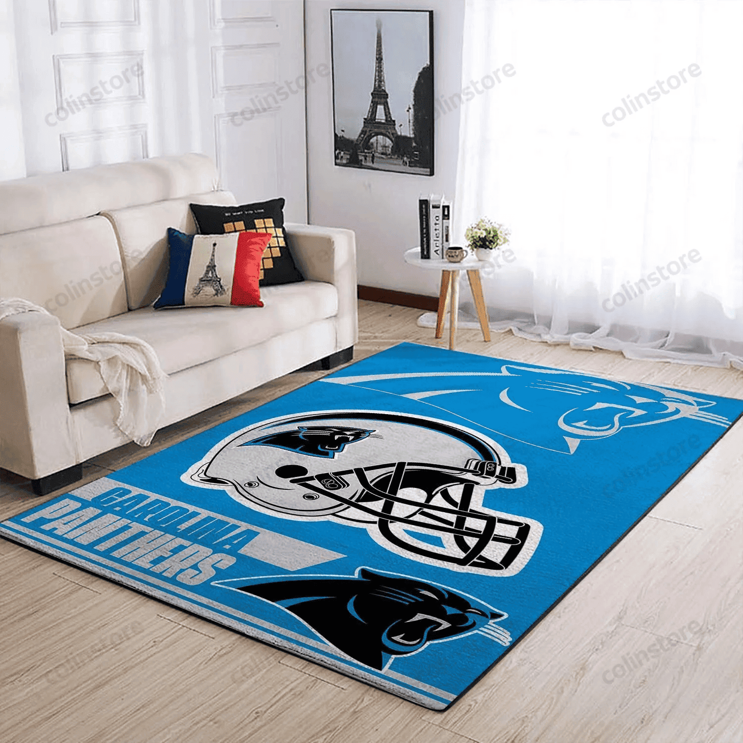 Carolina Panthers Team Logo Helmet Rectangle Area Rug – Full Print Carpet For Living Room & Bedroom Home Decor