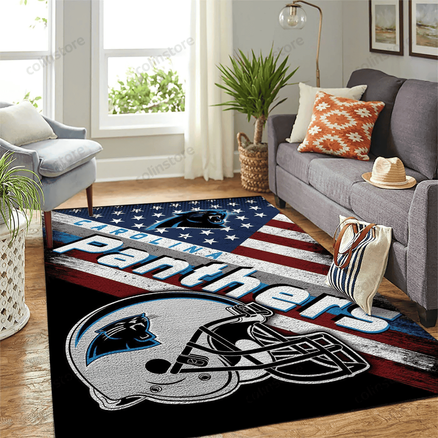 Carolina Panthers Team Logo Rectangle Area Rug – Full Print Carpet For Living Room & Bedroom Home Decor
