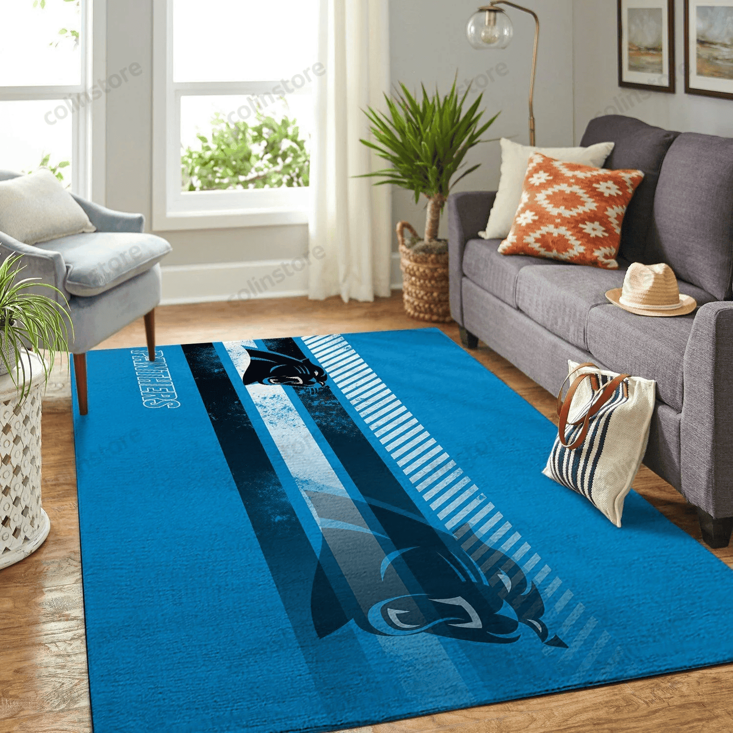 Carolina Panthers Team Logo Rectangle Area Rug – Full Print Carpet For Living Room & Bedroom Home Decor