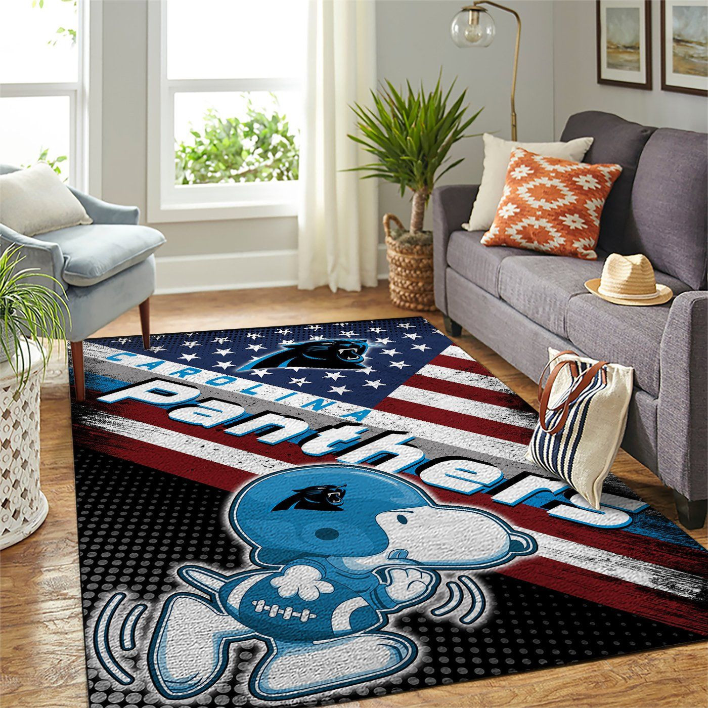 Carolina Panthers Team Logo Snoopy Us Rectangle Area Rug – Full Print Carpet For Living Room & Bedroom Home Decor
