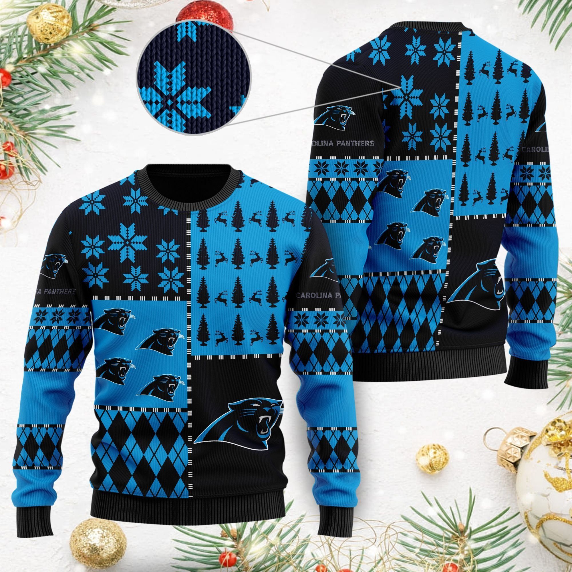 Carolina Panthers Ugly Christmas Sweater Full Size For Sale Best Christmas Gift For Panthers Fans