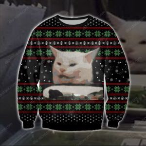 Cat Getting Yelled At Knitting Ugly Christmas Sweater,