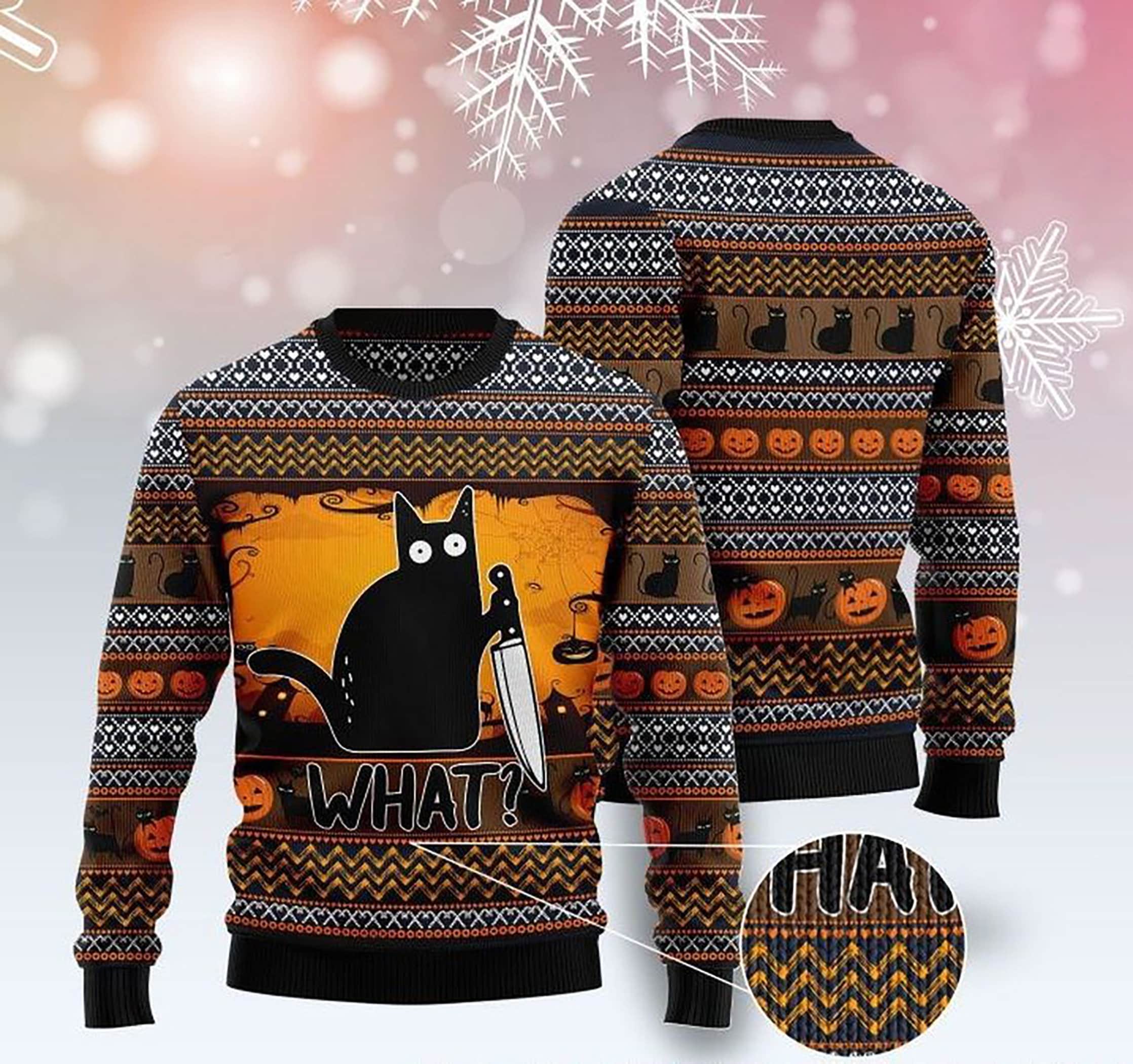 Cat What Murderous Black Cat With Knife Full Ugly Christmas Sweater
