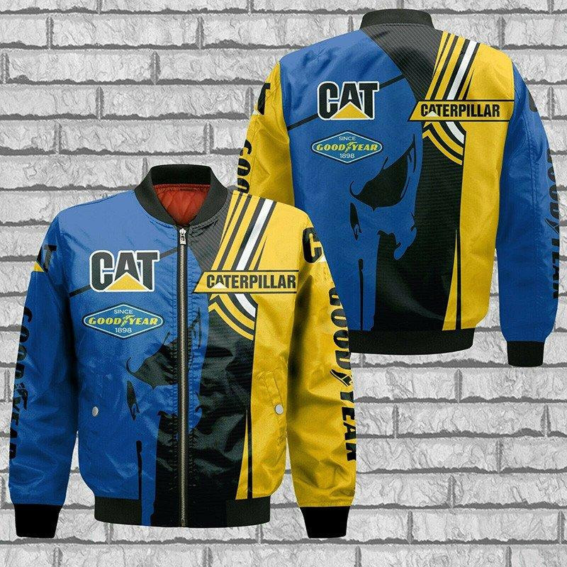 Caterpillar Blue Skull Bomber Jacket | Workwear Jacket for Men & Women | Worker Gift