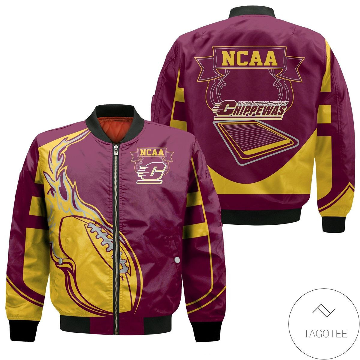 Central Michigan Chippewas Maroon Yellow Bomber Jacket | NCAA College Team Jacket for Men & Women | Sports Fan Gift