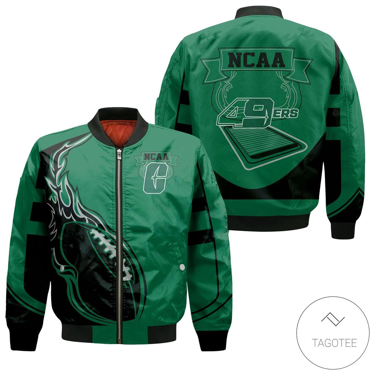 Charlotte 49ERS Flame Ball Bomber Jacket | NCAA College Team Jacket for Men & Women | Sports Fan Gift