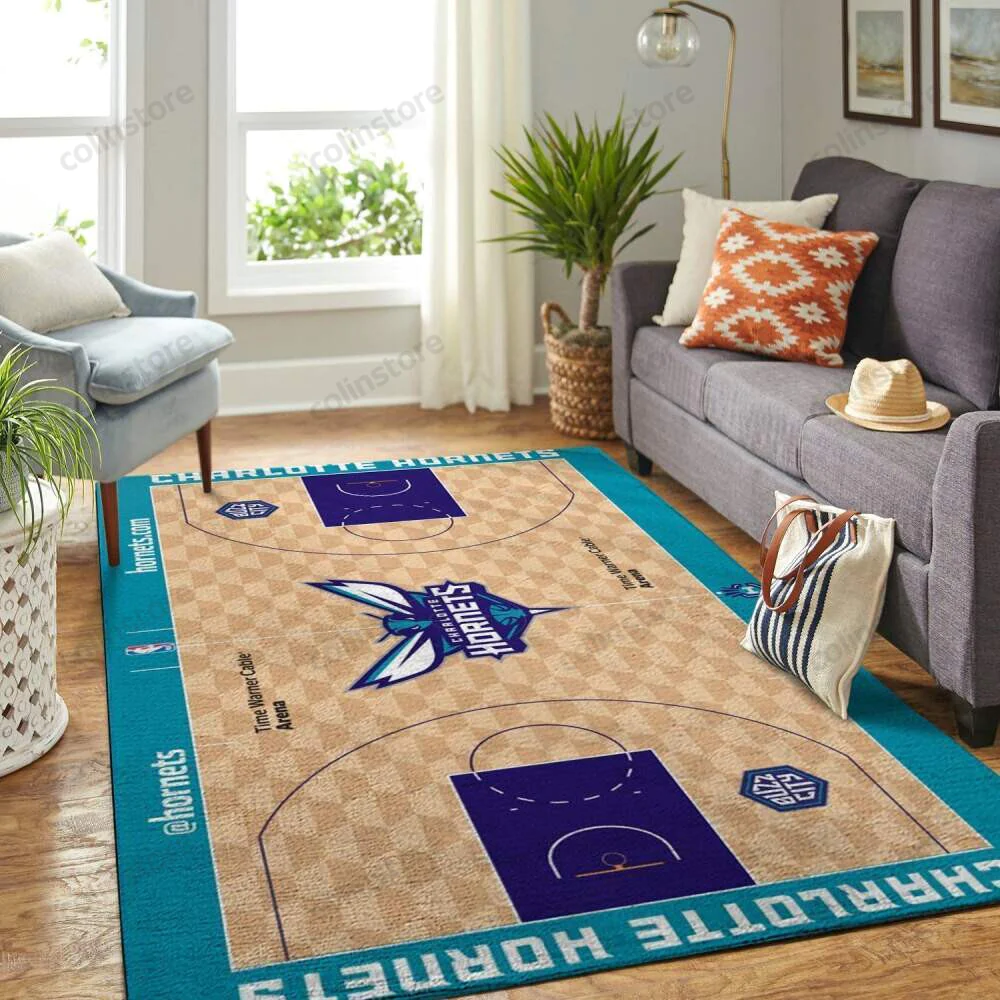 Charlotte Hornets Court 3D Rectangle Area Rug – Full Print Carpet For Living Room & Bedroom Home Decor