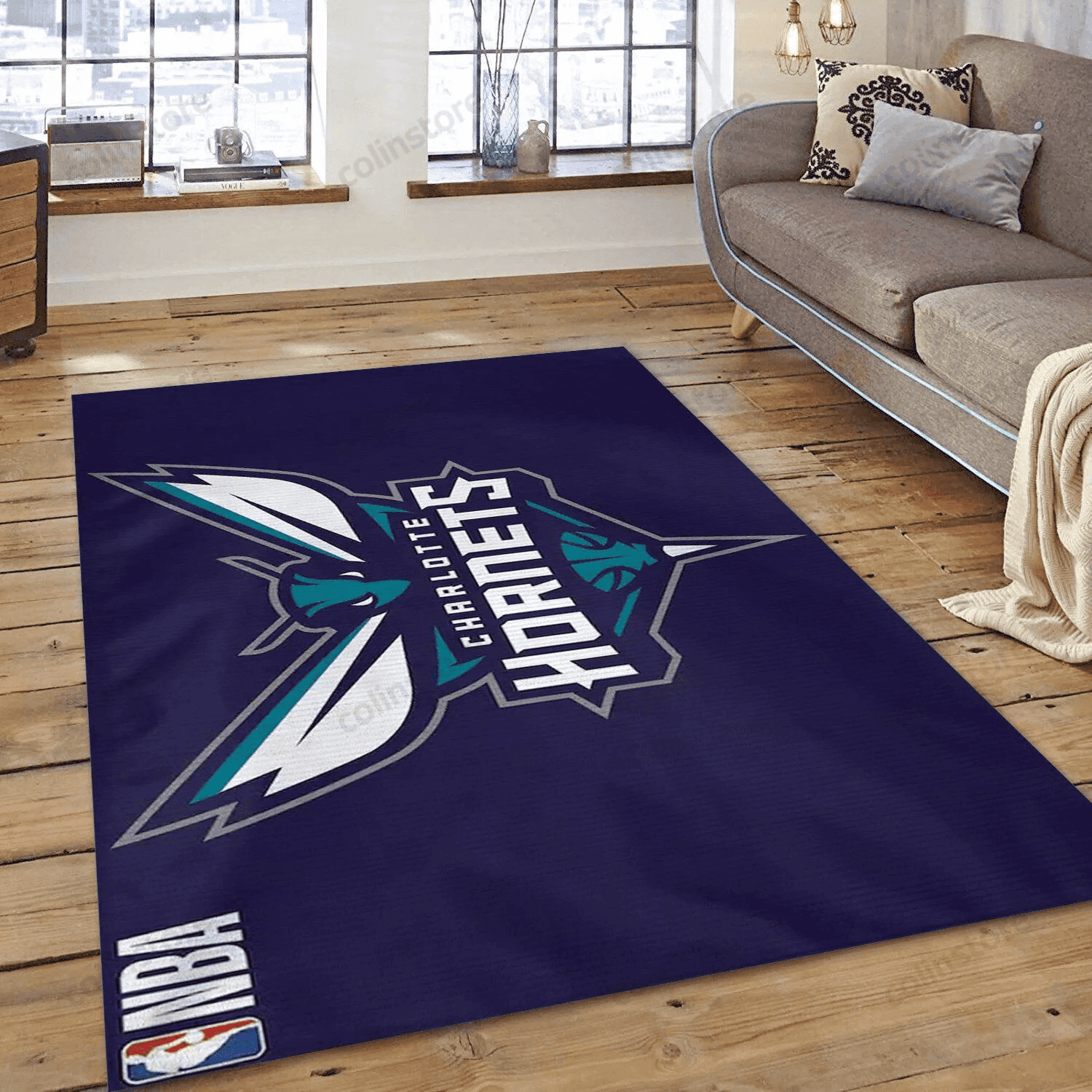 Charlotte Hornets Logo 3D Rectangle Area Rug – Full Print Carpet For Living Room & Bedroom Home Decor