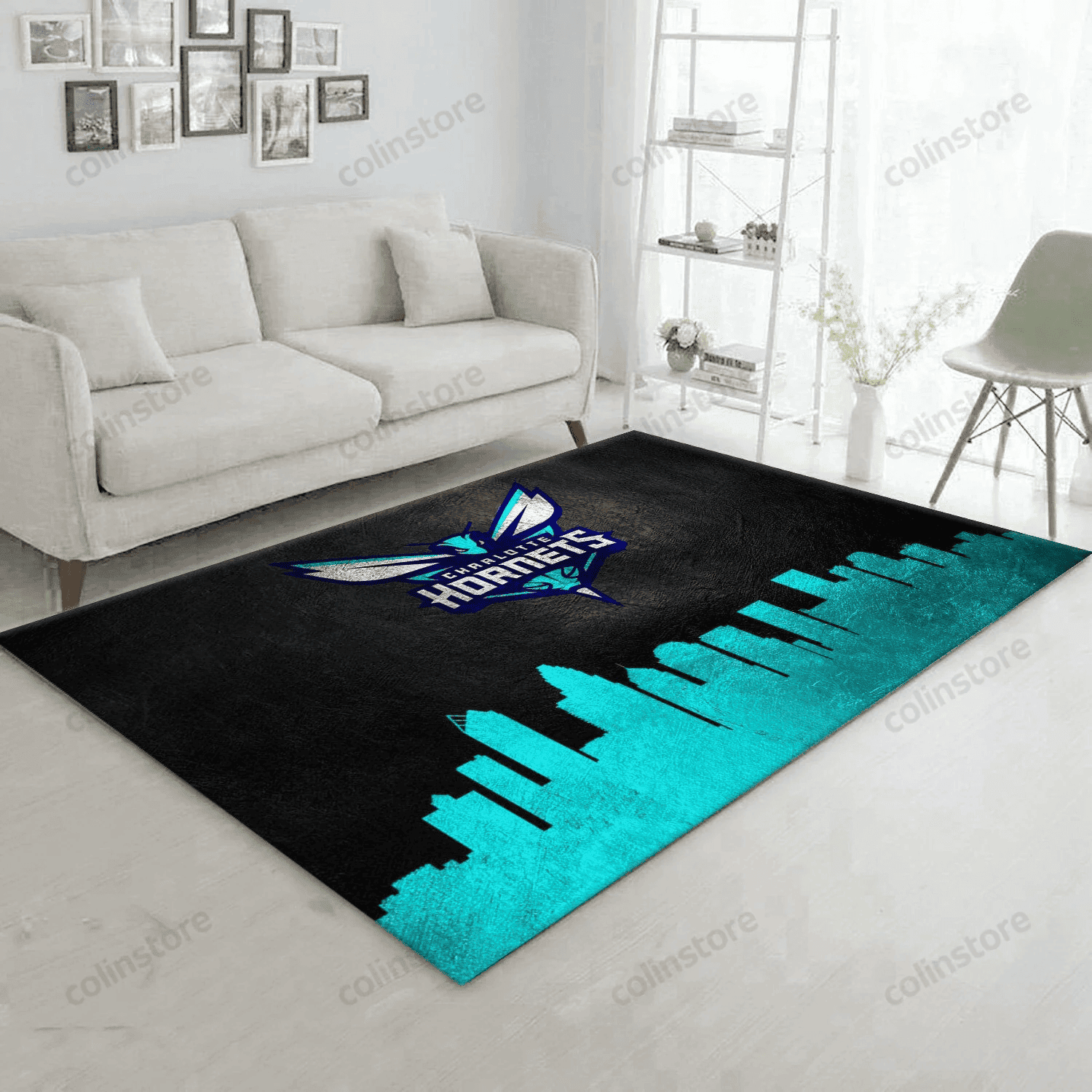 Charlotte Hornets Skyline Rectangle Area Rug – Full Print Carpet For Living Room & Bedroom Home Decor