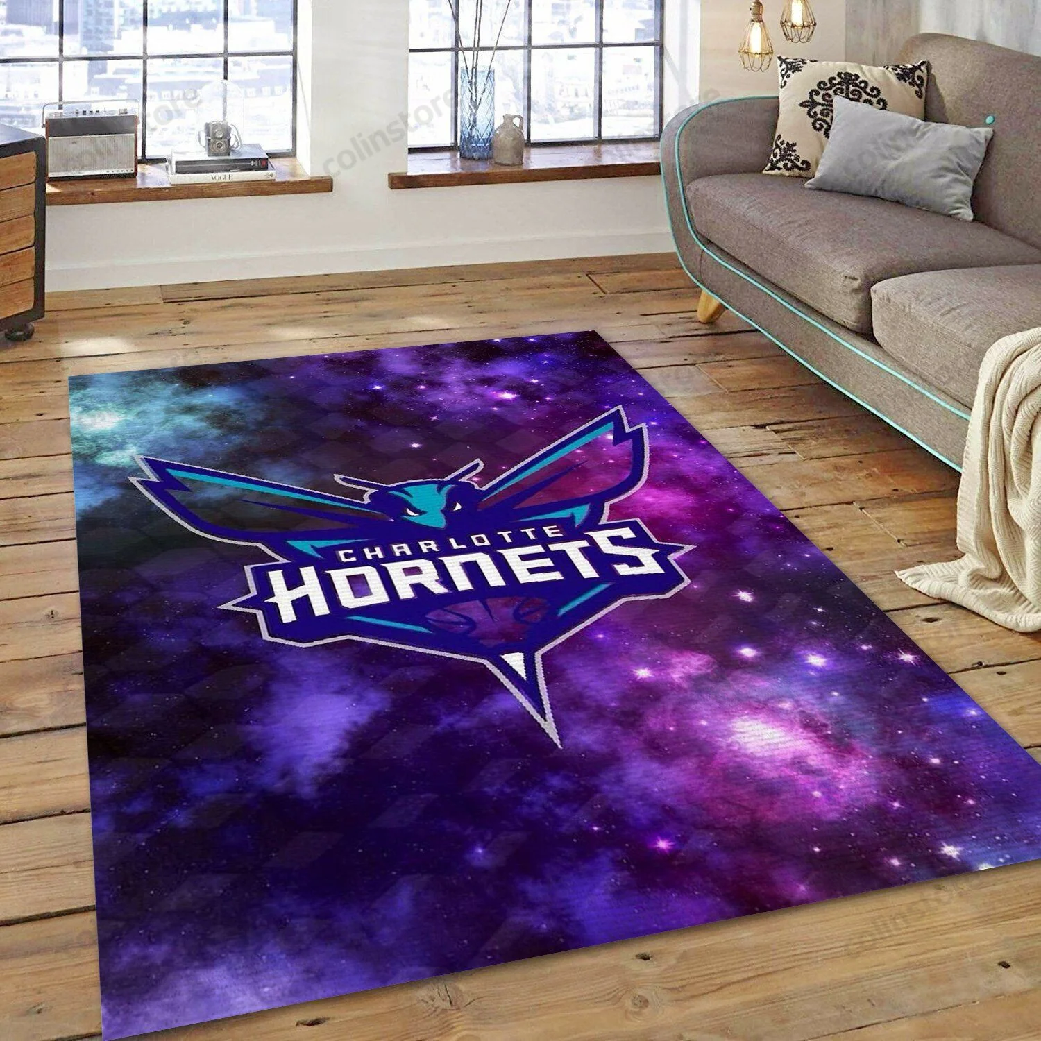 Charlotte Hornets Team Logo Galaxy 3D Rectangle Area Rug – Full Print Carpet For Living Room & Bedroom Home Decor