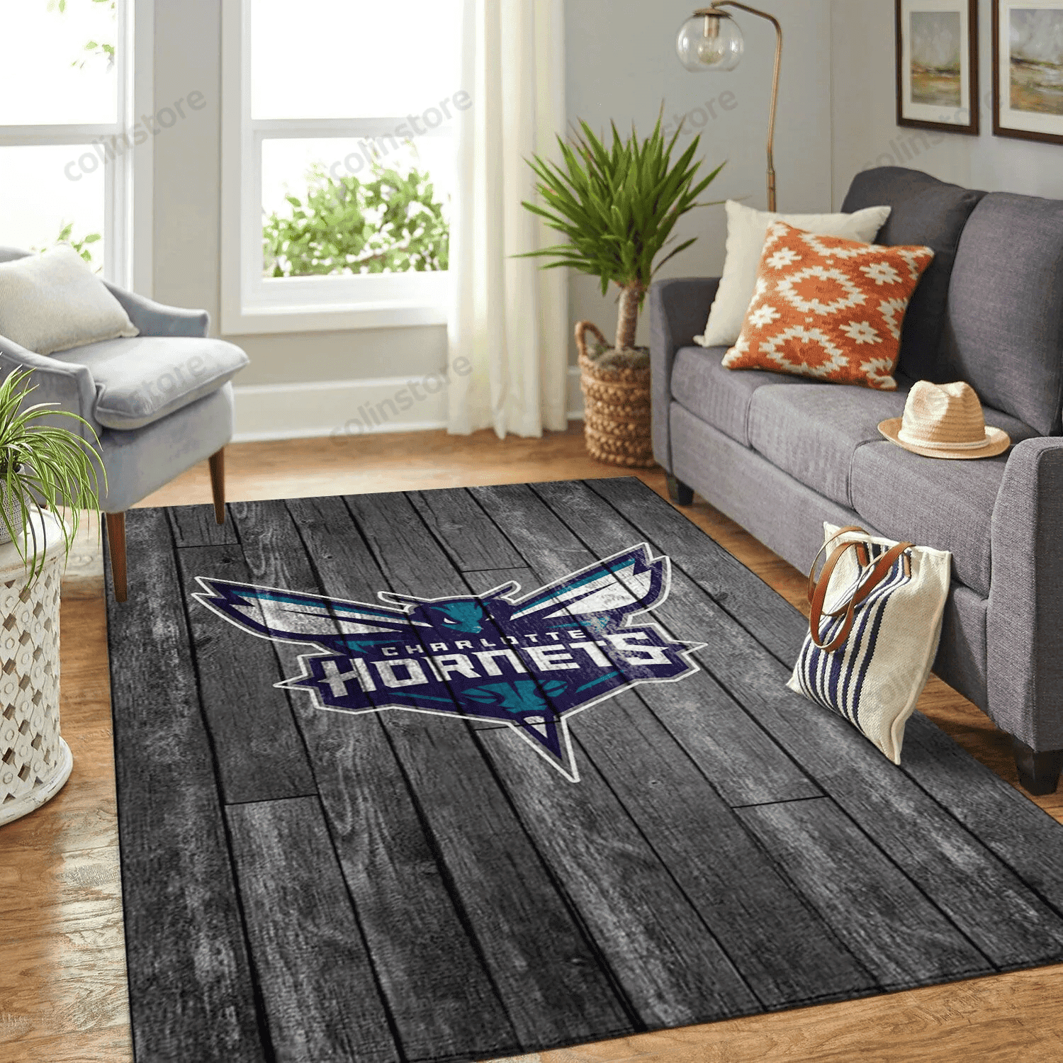 Charlotte Hornets Team Logo Rectangle Area Rug – Full Print Carpet For Living Room & Bedroom Home Decor