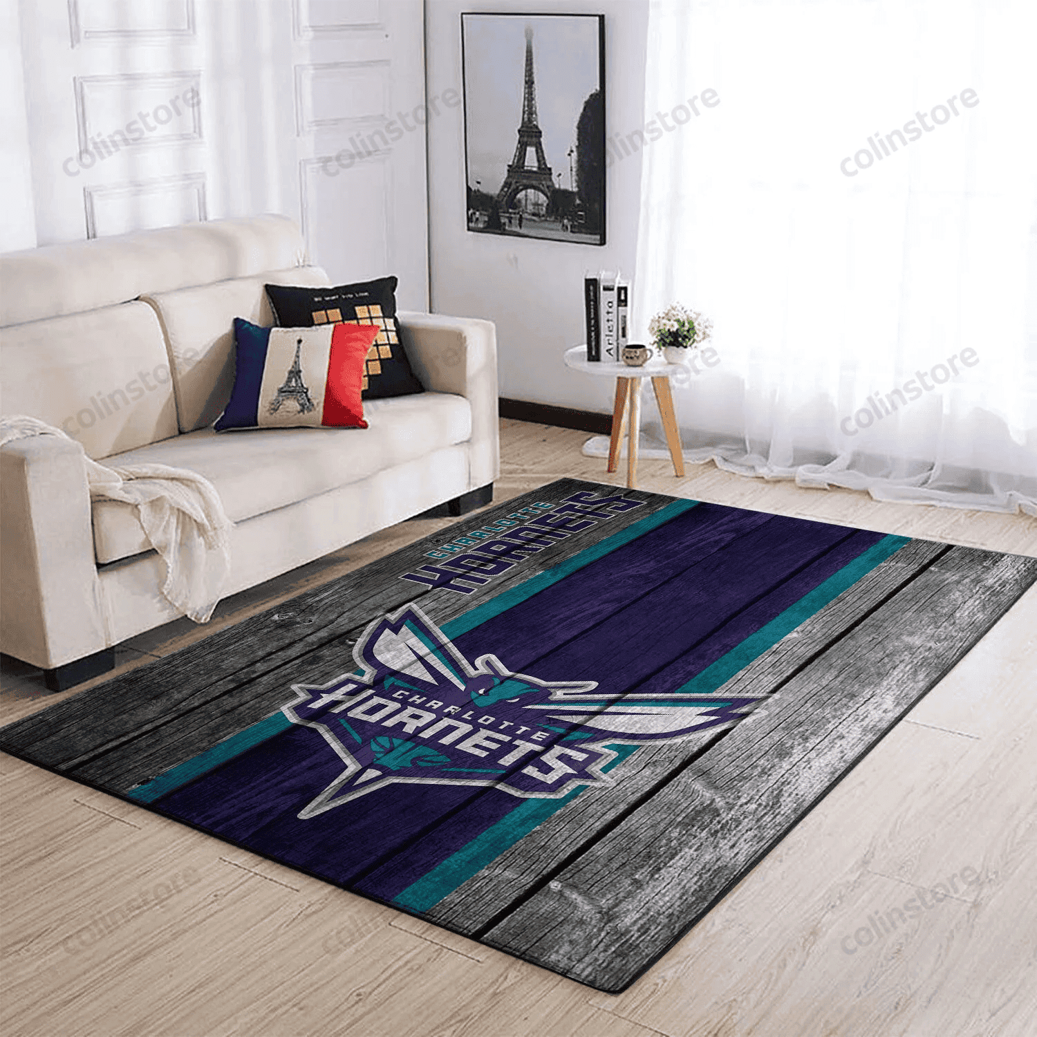 Charlotte Hornets Team Logo Wooden Rectangle Area Rug – Full Print Carpet For Living Room & Bedroom Home Decor