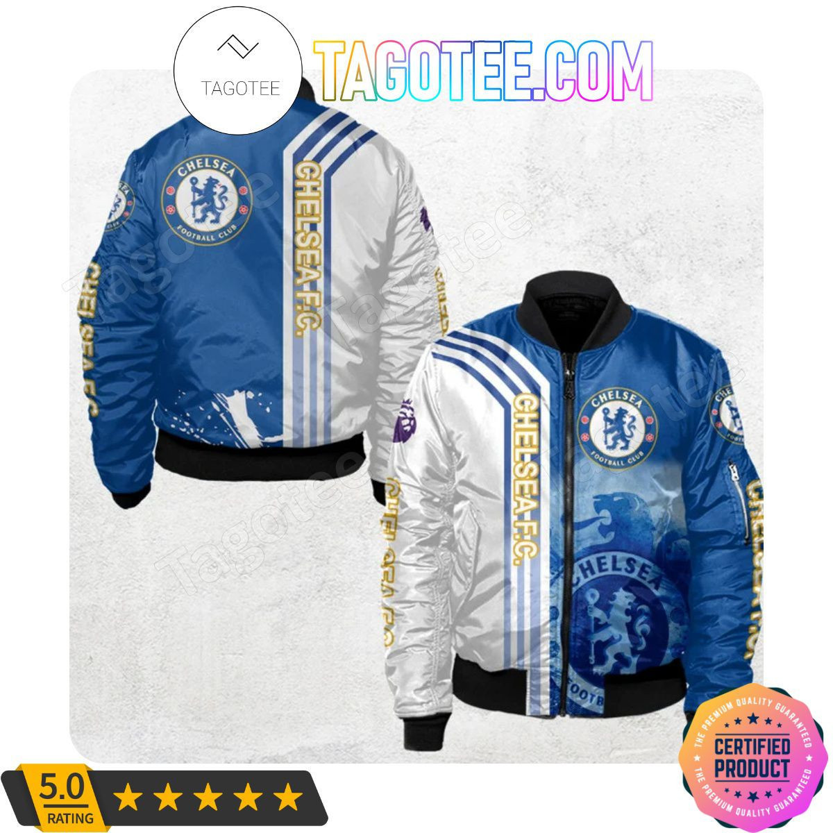 Chelsea FC Blue White Bomber Jacket | Streetwear Jacket for Men & Women | Fan Gift