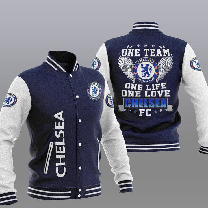 Chelsea Navy One Team Varsity Baseball Jacket for Men & Women | Soccer Team Fan Gift