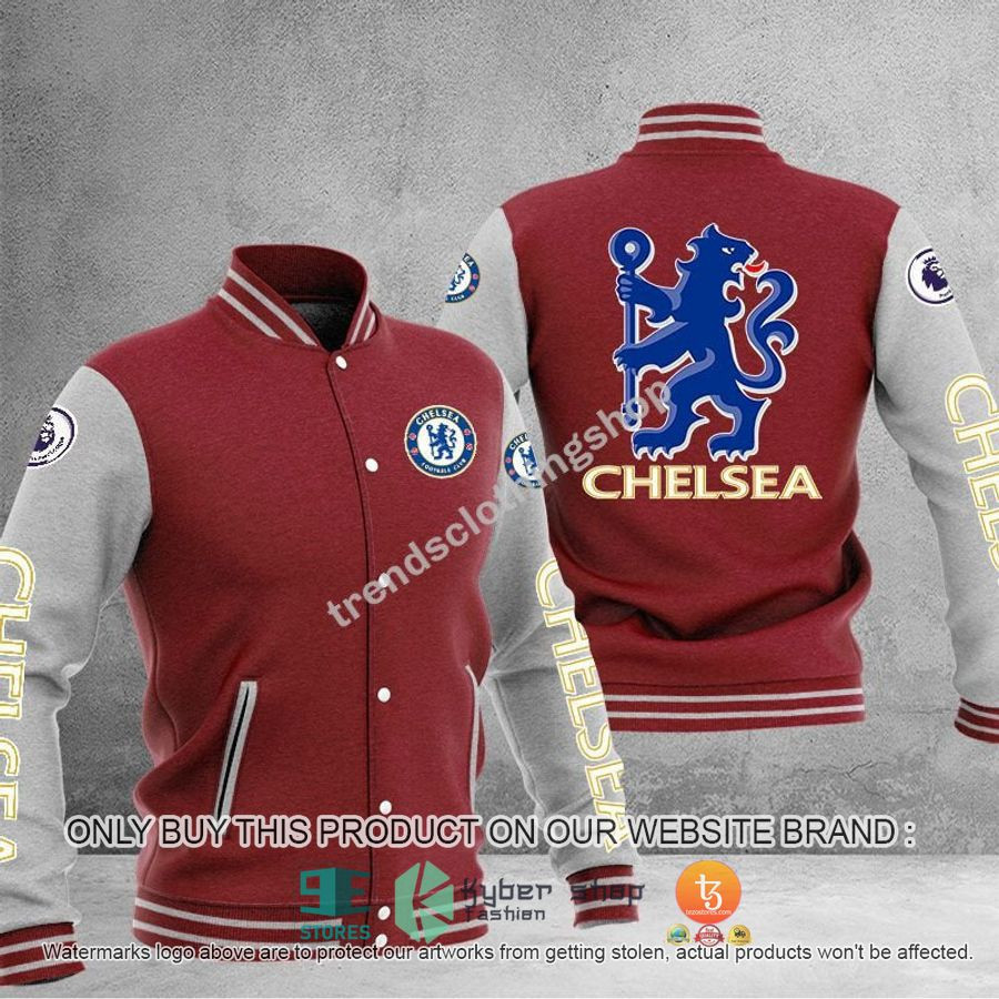 Chelsea Red Grey Mascot Varsity Baseball Jacket for Men & Women | Soccer Team Fan Gift