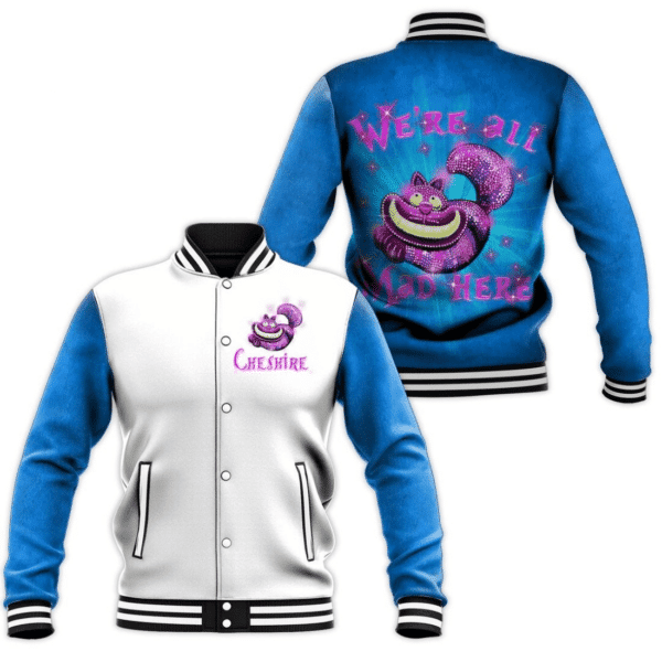 Cheshire Cat Alice In Wonderland Cartoon Baseball Jacket for Men & Women | Cartoon Fan Gift
