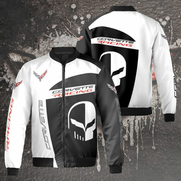 Chevrolet Corvette Racing Black N White Sport Car Bomber Jacket | Automotive Jacket for Men & Women | Car Fan Gift