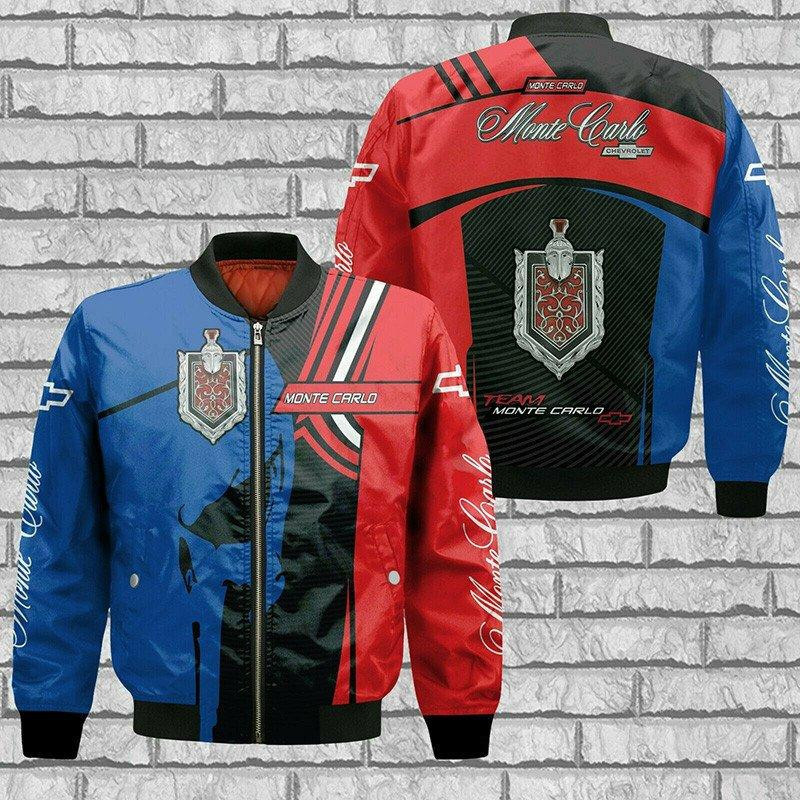 Chevrolet Monte Carlo Blue Skull Bomber Jacket | Automotive Jacket for Men & Women | Car Fan Gift