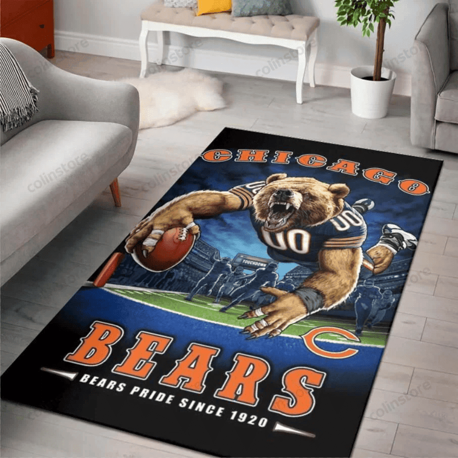 Chicago Bears 80 Years Rectangle Area Rug – Full Print Carpet For Living Room & Bedroom Home Decor