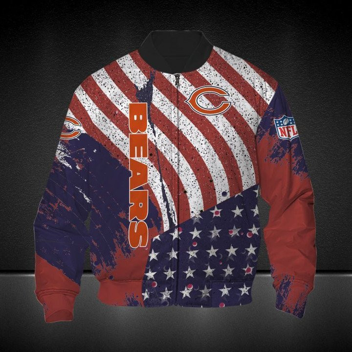 Chicago Bears American Flag Duty Bomber Jacket | NFL Team Jacket for Men & Women | Football Fan Gift