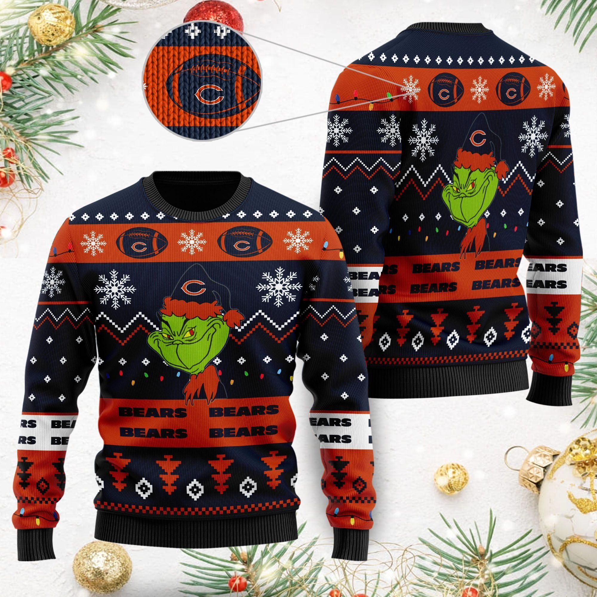 Chicago Bears American NFL Football Team Logo Cute Grinch 3D Men And Women Ugly Christmas Sweater For Sport Lovers On Christmas Days