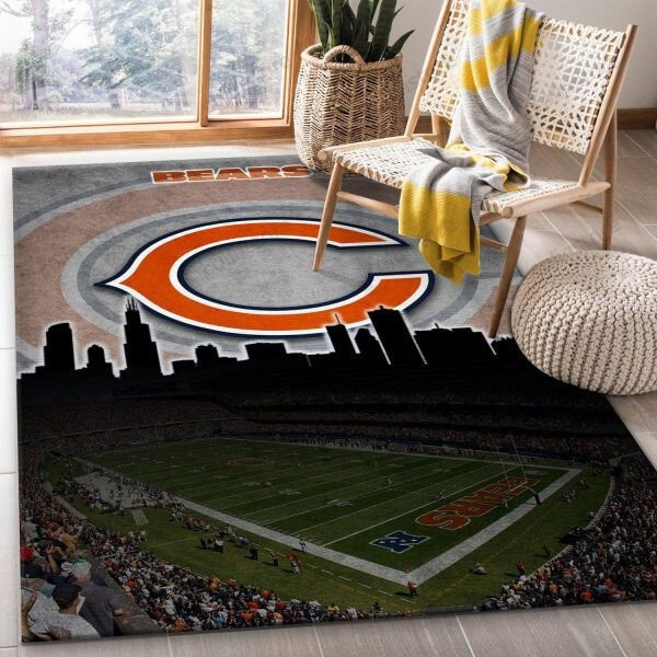 Chicago Bears And Stadium 3D Rectangle Area Rug – Full Print Carpet For Living Room & Bedroom Home Decor