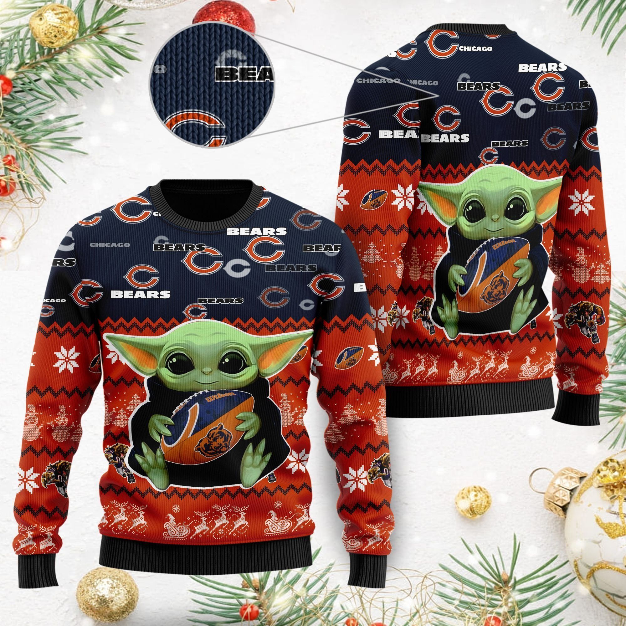 Chicago Bears Baby Yoda Ugly Christmas Sweater For American Football Fans