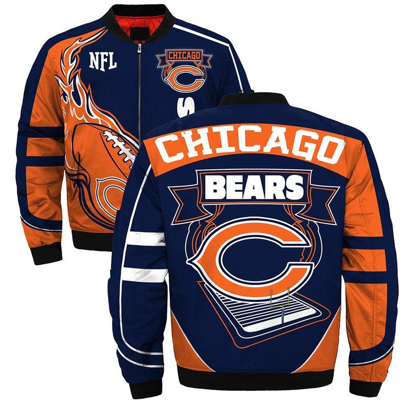 Chicago Bears Big Logo Bomber Jacket | NFL Team Jacket for Men & Women | Football Fan Gift
