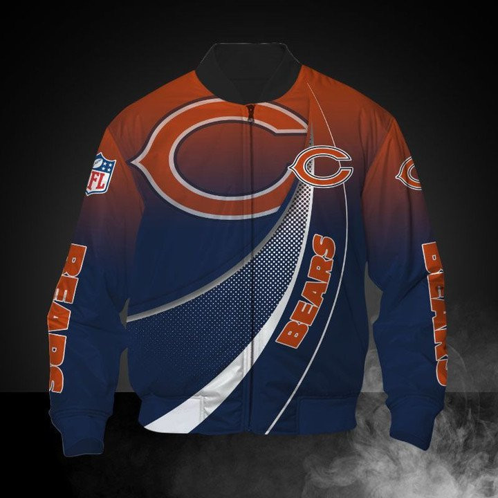 Chicago Bears Curve Graphic Professional Version Bomber Jacket | NFL Team Jacket for Men & Women | Football Fan Gift