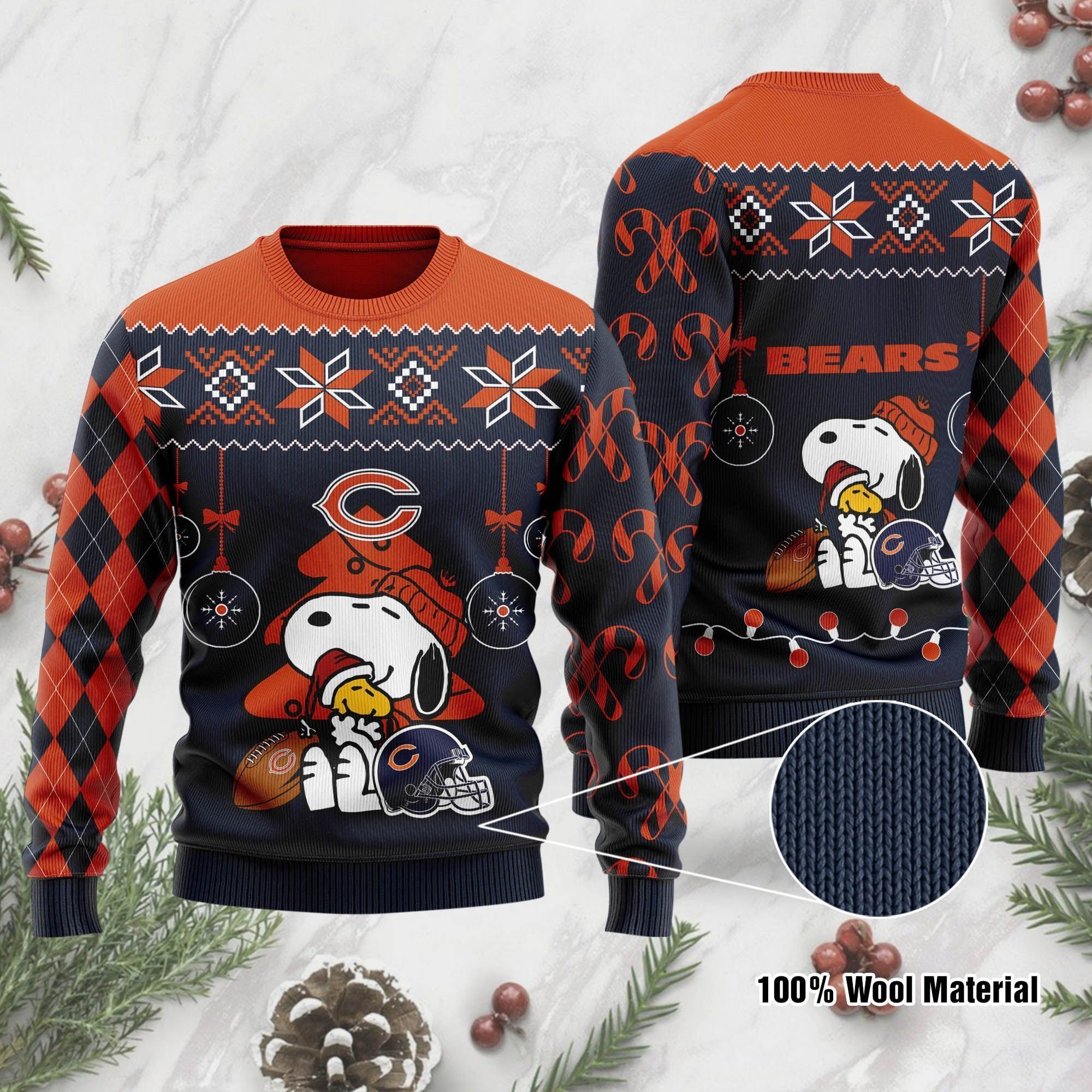 Chicago Bears Funny Charlie Brown Peanuts Snoopy Ugly Christmas Sweater Holiday Party Men Women Plus Size