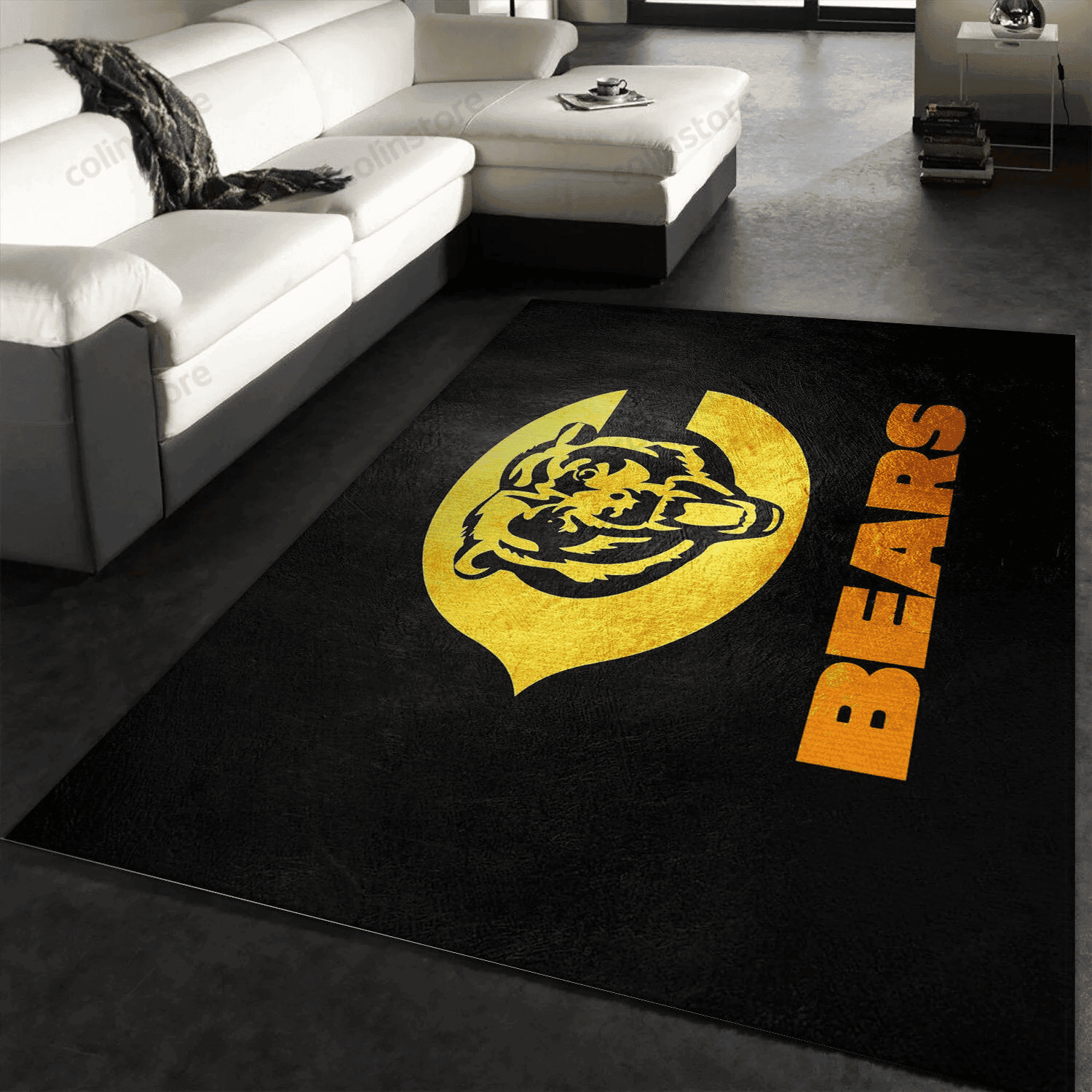 Chicago Bears Gold Team Logos Rectangle Area Rug – Full Print Carpet For Living Room & Bedroom Home Decor
