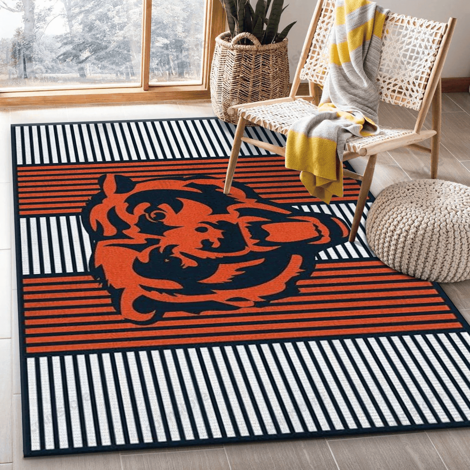 Chicago Bears Imperial Champion Rug Team Logos Rectangle Area Rug – Full Print Carpet For Living Room & Bedroom Home Decor