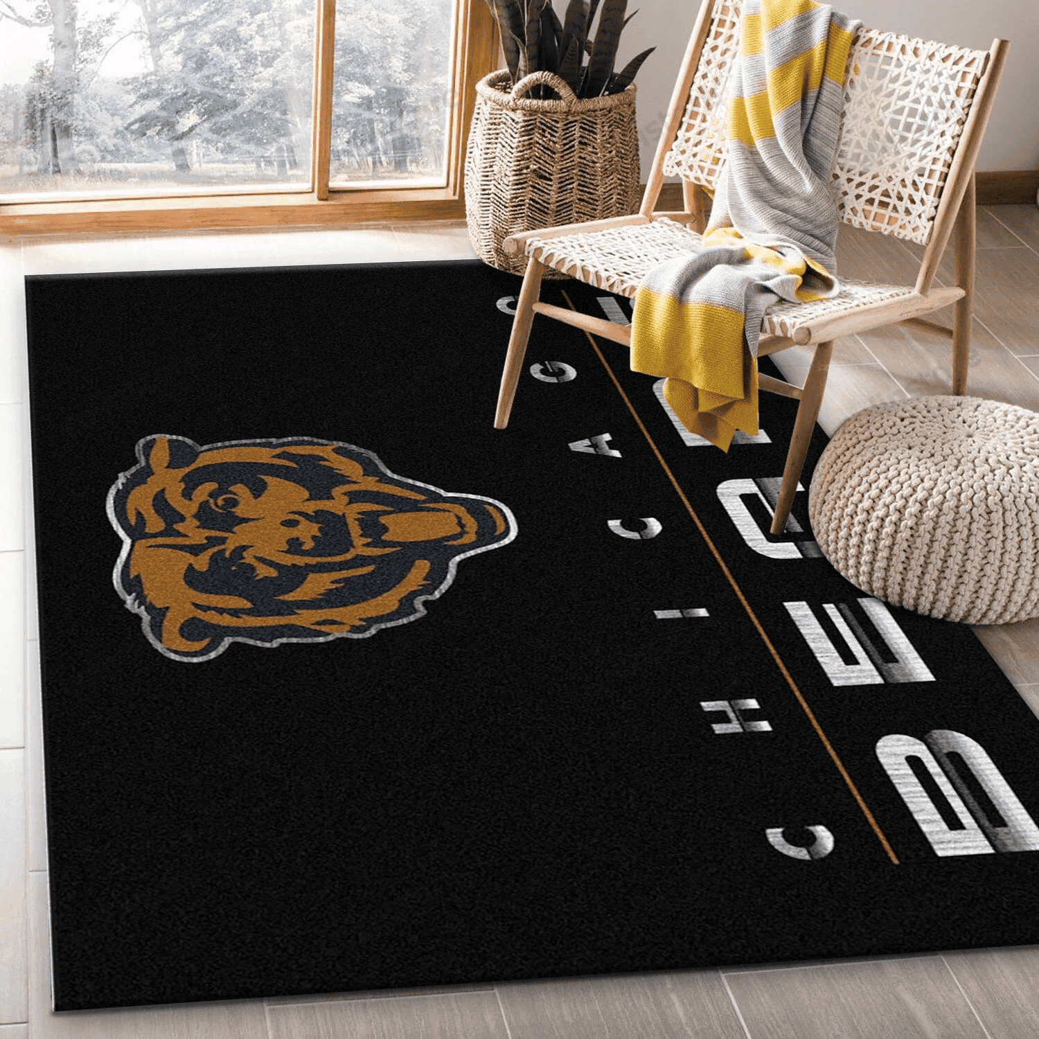 Chicago Bears Imperial Chrome Rug Rectangle Area Rug – Full Print Carpet For Living Room & Bedroom Home Decor