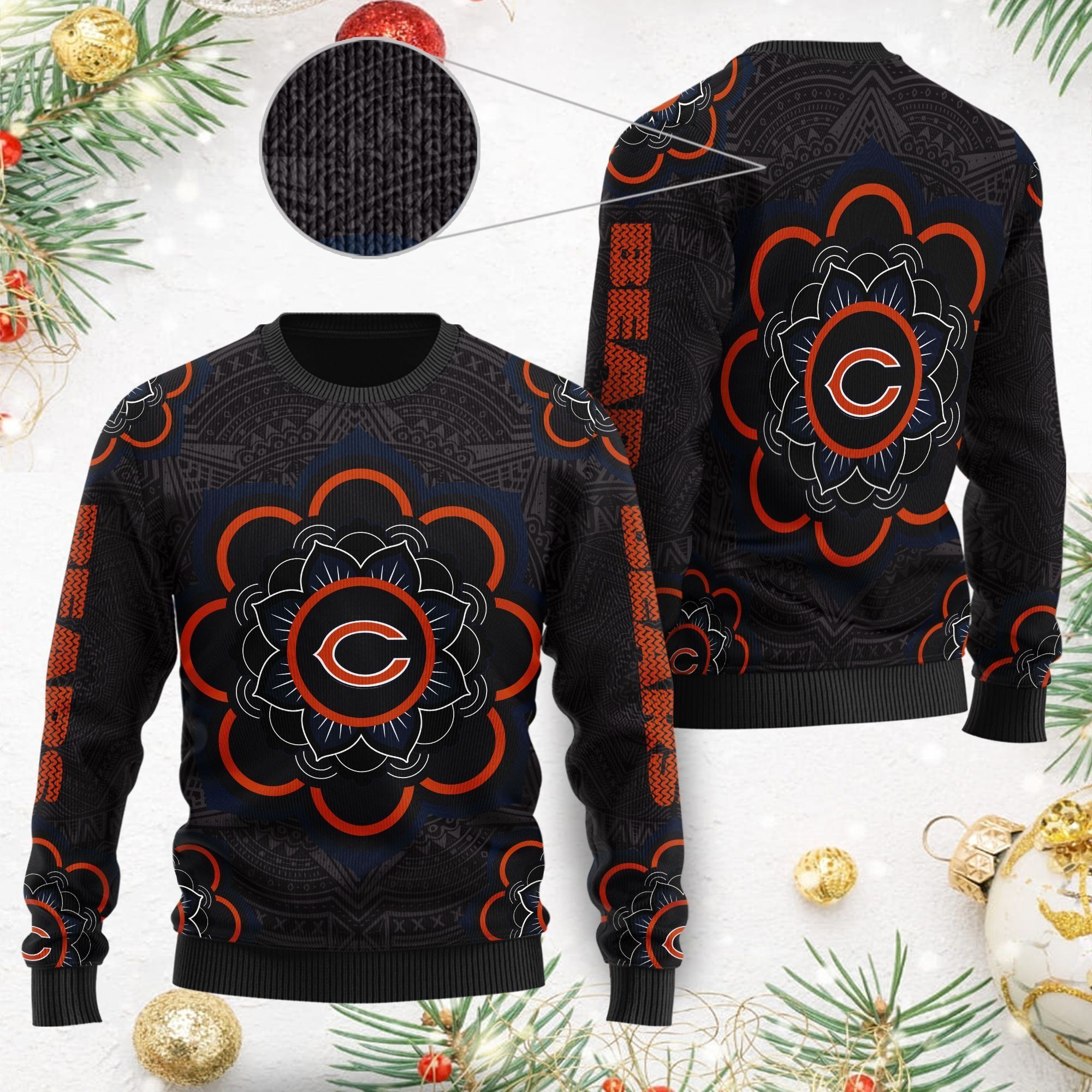 Chicago Bears Mandala Logo Ugly Christmas Sweater NFL Football Fans On Xmas