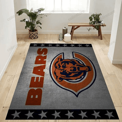Chicago Bears Metal Banner Logo Rectangle Area Rug – Full Print Carpet For Living Room & Bedroom Home Decor