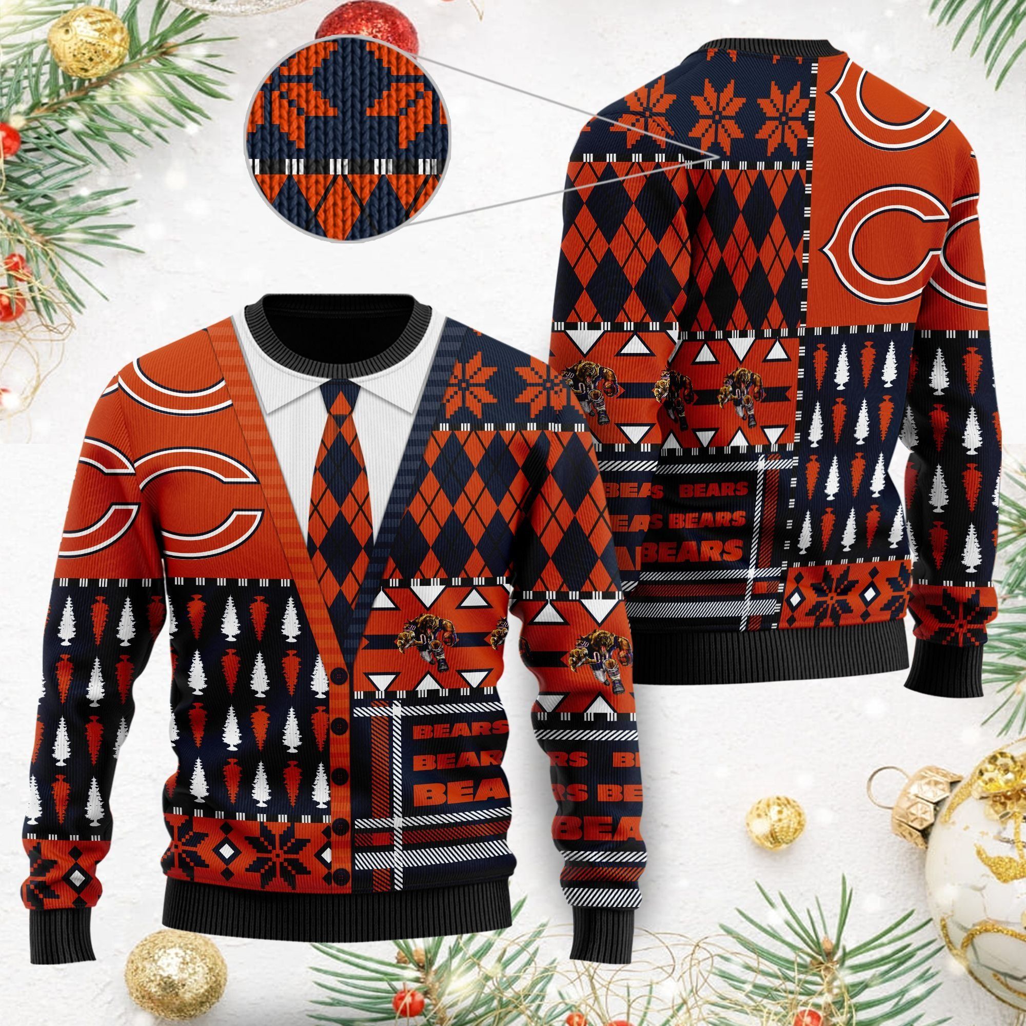 Chicago Bears NFL American Football Team Cardigan Style 3D Men And Women Ugly Christmas Sweater For Sport Lovers On Christmas Days
