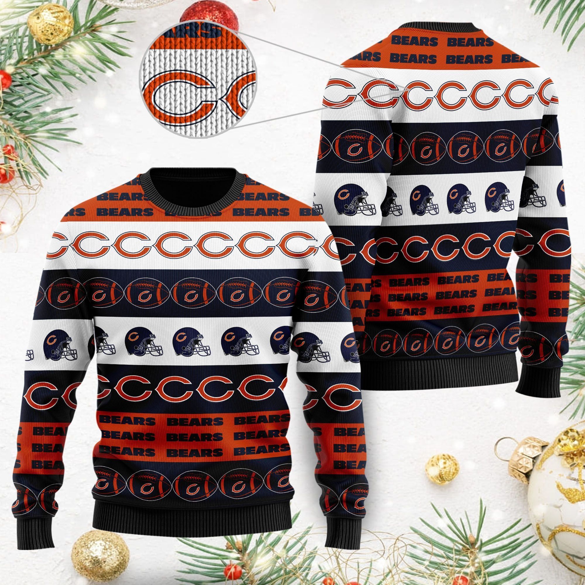 Chicago Bears NFL American Football Team Logo Helmet Symbols Men Women Ugly Christmas Sweater