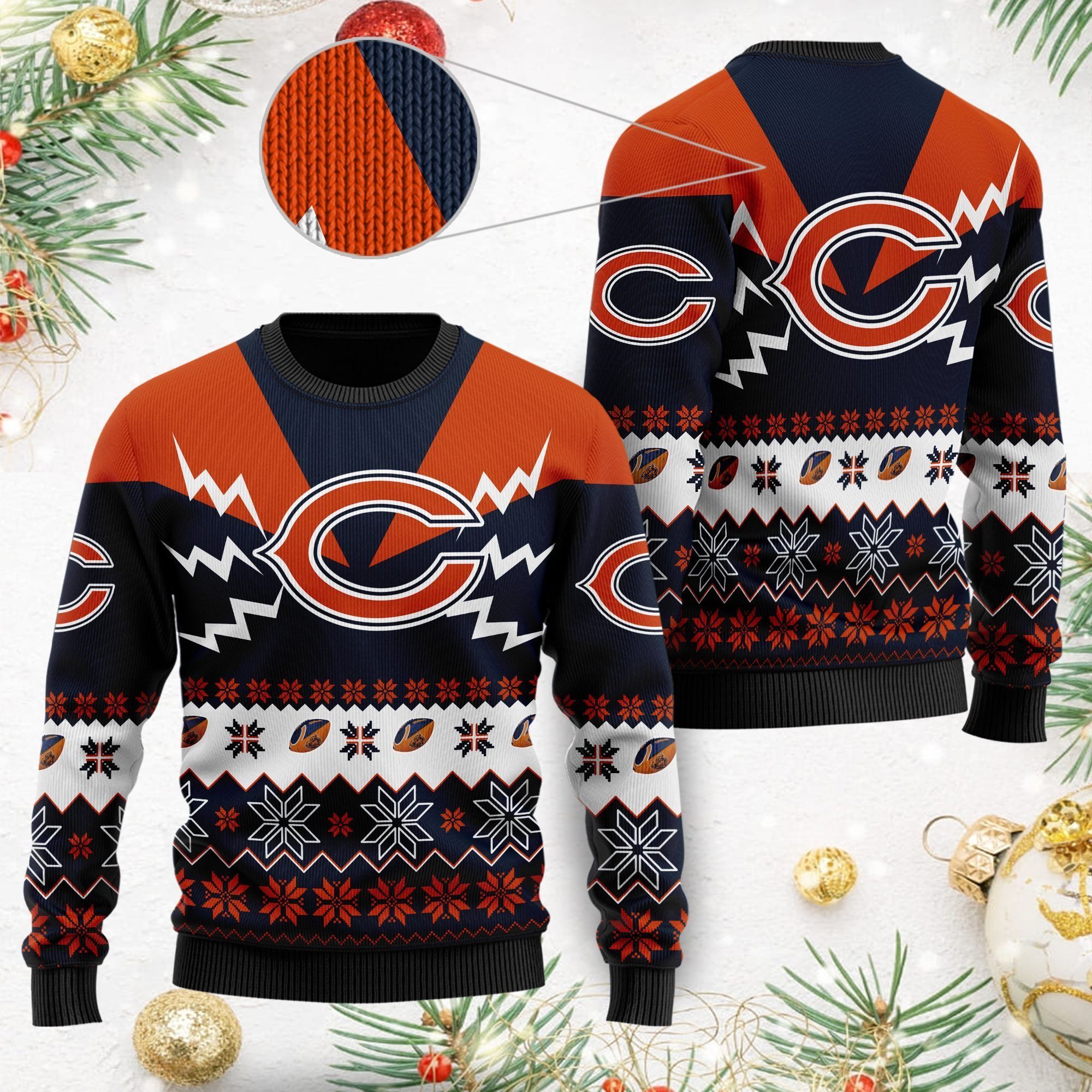 Chicago Bears NFL Football Team Logo Symbol 3D Ugly Christmas Sweater