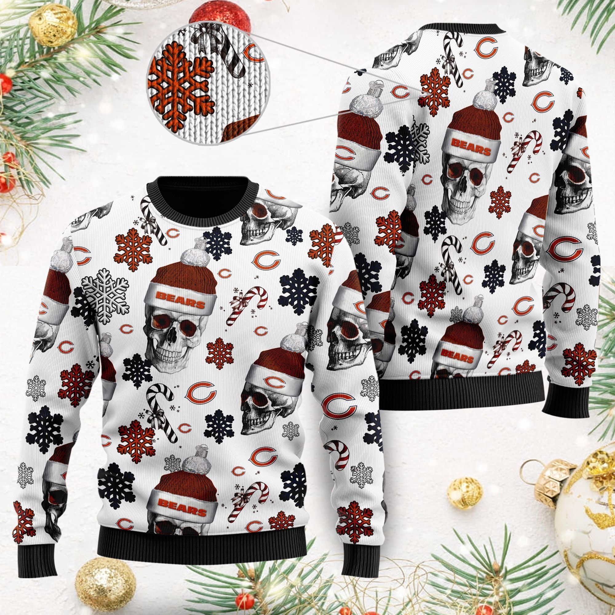 Chicago Bears NFL Football Team Santa Skulls Ugly Christmas Sweater